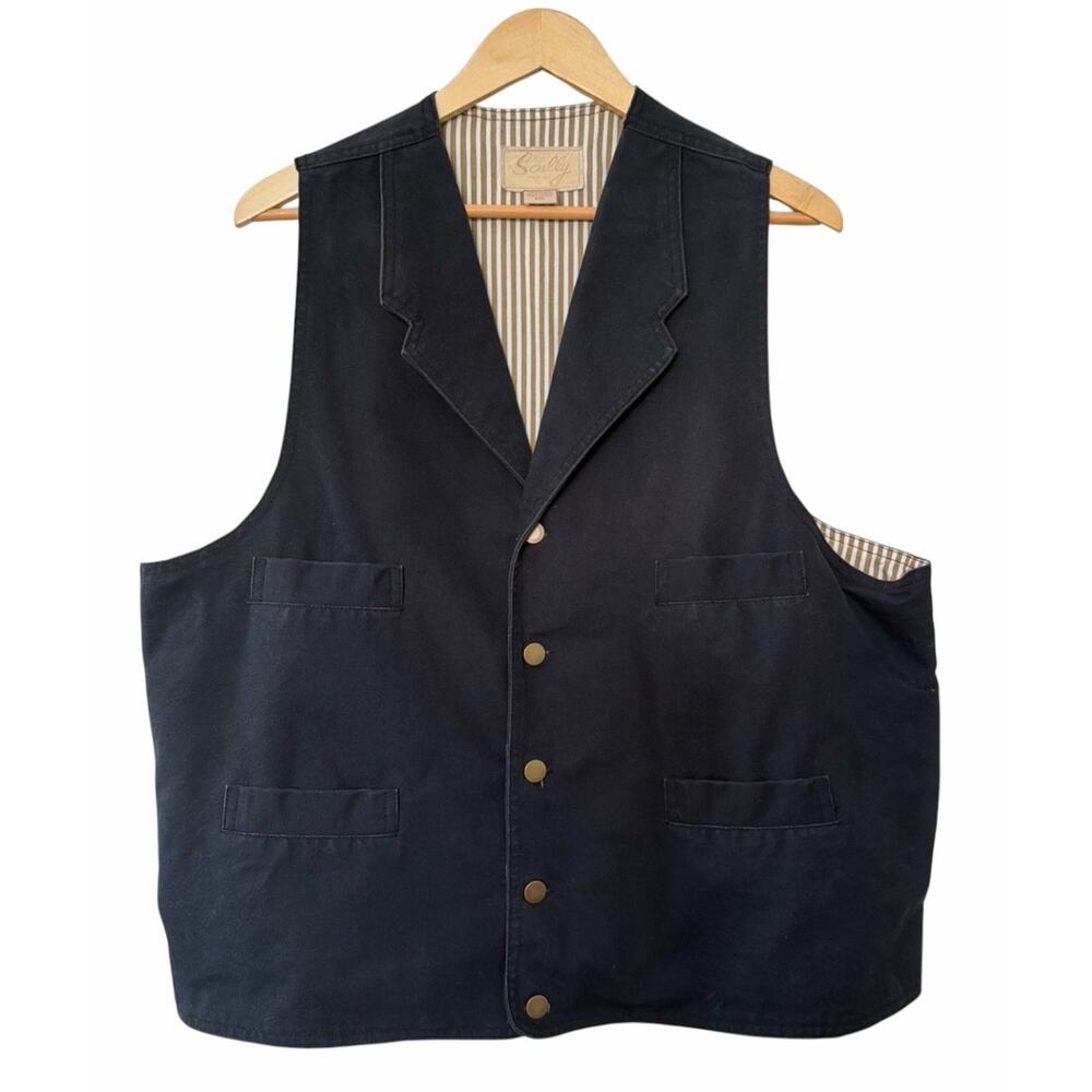Scully Vest Mens XXL Black Canvas 100% Cotton Button Front Pockets Western